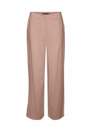 Pantalons larges rose clair en tissu texturé, dotés d'une taille plate et de poches latérales, offrant une silhouette décontractée et fluide.