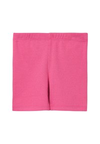 Roze ribstof katoenen shorts met een elastische tailleband, voorzien van een gladde textuur en een rechte snit, geschikt voor casual gebruik.