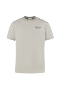 Lichtgrijze t-shirt van katoen, met een ronde hals en korte mouwen. Het heeft een geprint logo op de linkerborst.