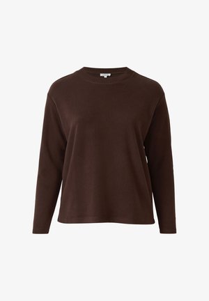 Bruine lange mouwen crewneck trui met geribde kraag, eenvoudige snit en relaxed fit.