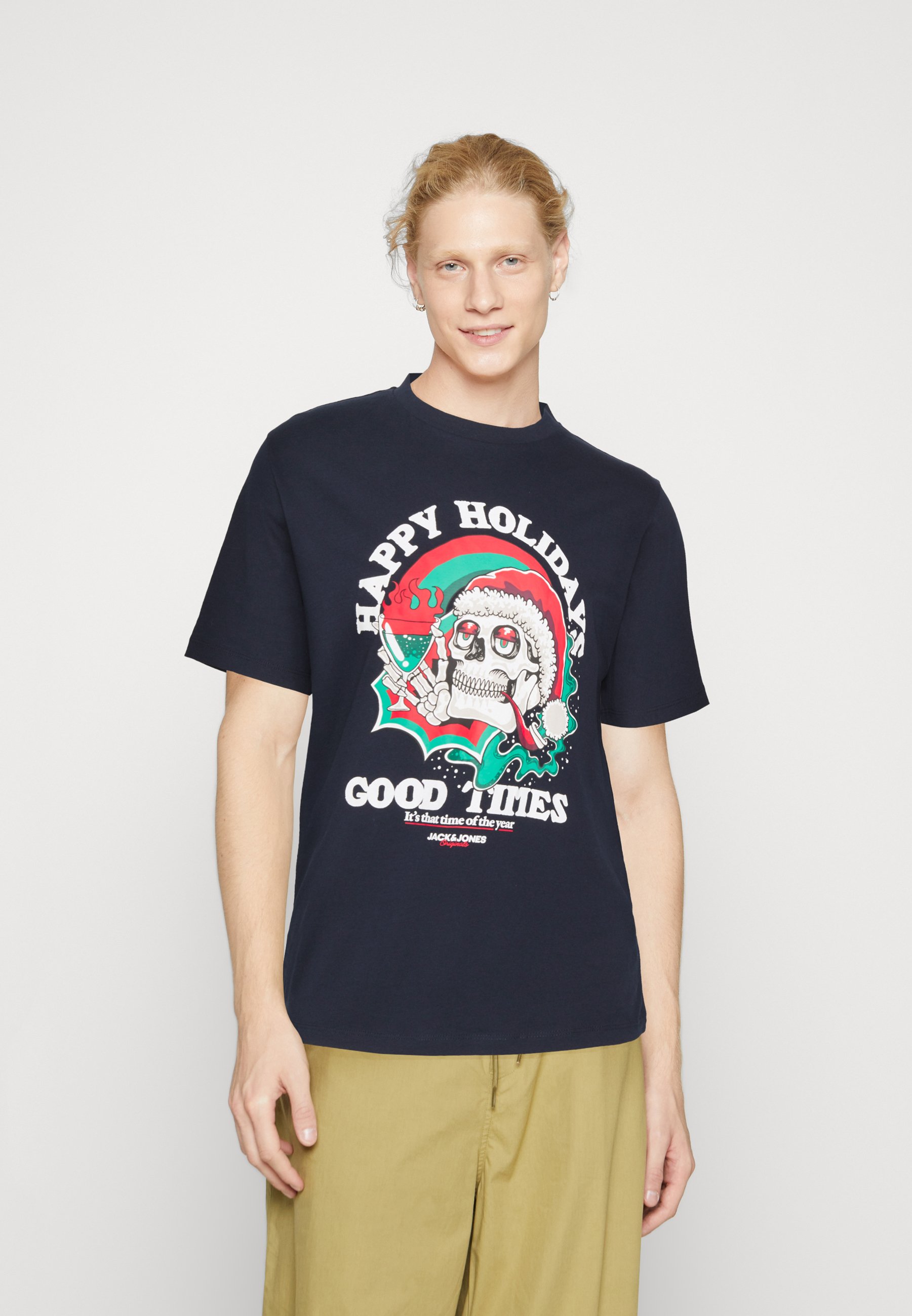 JACK & JONES Jjxmas Christmas Skull Tee SS Crew Neck Camiseta, Sky