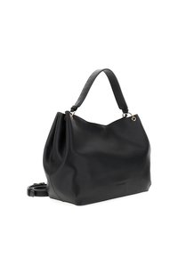 Borsa a mano in pelle nera con una finitura morbida e testurizzata, apertura ampia e tracolla removibile. Caratterizzata da hardware in tono oro e un branding discreto.