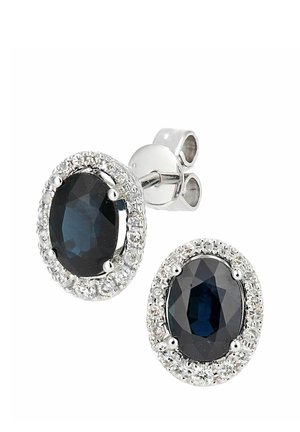 DIAMOND AND SAPPHIRE GEMSTONE OVAL CUT STUD - Øreringe - white/gold-coloured