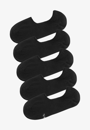 Black no-show socks made from a soft, stretchy material, featuring a low-cut design and ribbed cuffs for a secure fit.