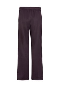 Donkerpaarse sweatpants met een rechte pijpdesign, elastische tailleband en witte zijkanten. Gemaakt van een zachte, gestructureerde stof.