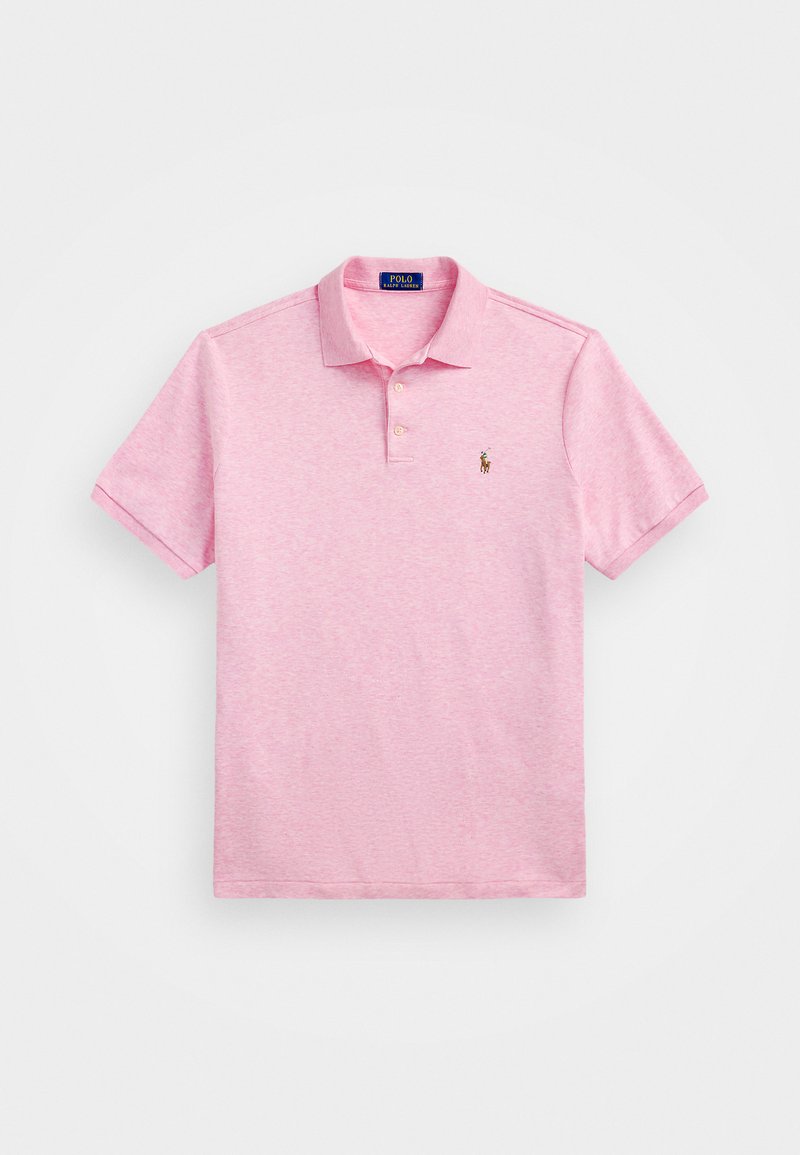 Rosa polo skjorta i bomull med klassisk krage, korta ärmar, tre-knappslå och en liten broderad logotyp på bröstet.
