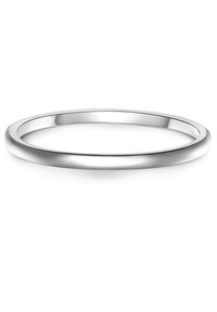 Srebrna obrączka ślubna, gładka i polerowana powierzchnia, okrągły kształt, wąska szerokość, bez zdobień, refleksyjne wykończenie, minimalistyczny design.