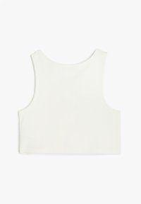 Top corto blanco sin mangas con escote redondo y tejido liso. Diseño sencillo sin adornos ni patrones.