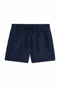 Marineblaues Badehose aus leichtem Stoff mit elastischem Bund und Kordelzug. Mit einem geprägten Logo an der Seite.