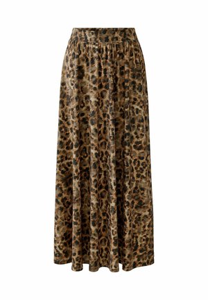 Maxikleid im Leopardenmuster aus weichem Stoff. Verfügt über einen elastischen Bund und eine fließende Silhouette, in verschiedenen Brauntönen und Schwarz.