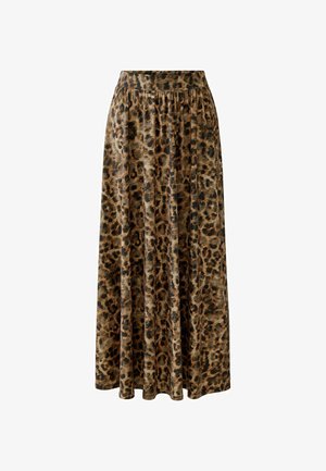 Maxikleid im Leopardenmuster aus weichem Stoff. Verfügt über einen elastischen Bund und eine fließende Silhouette, in verschiedenen Brauntönen und Schwarz.