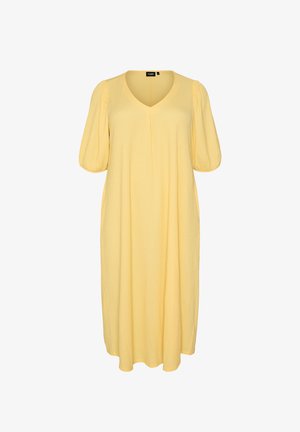 Zizzi, MIDIKLEID MIT V-AUSSCHNITT UND STRUKTUR - Trikotaažkleit - gelb
