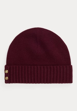 BUTTON-TRIM KNIT BEANIE - Berretto - dark garnet