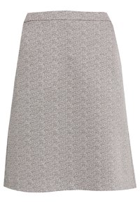 A-linjainen hame, joka on valmistettu teksturoidusta kankaasta beige-ruskeassa kuosissa, jossa on sileä vyötärö ja ei näkyviä kiinnityksiä tai taskuja.