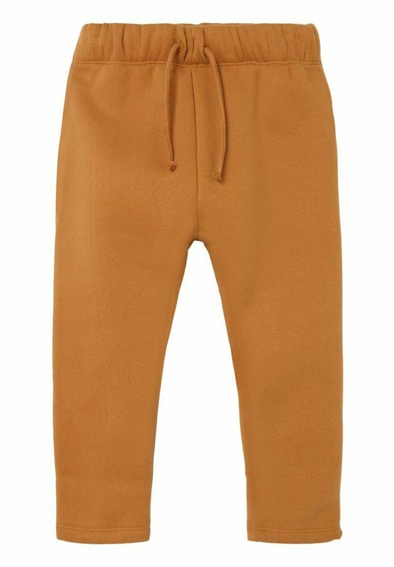 Pantalon de survêtement marron clair pour tout-petit avec ceinture élastique et cordon de serrage, fabriqué en tissu doux et confortable.