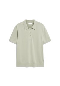 Lichtgroen poloshirt met korte mouwen van zachte stof, met een klassieke kraag, drie knopen en een rechte zoom. Inclusief een merketiket.