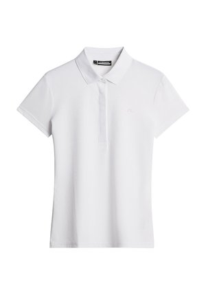 Polo bianco realizzato in tessuto testurizzato, con colletto classico, maniche corte e pattina frontale con un solo bottone. Accento del logo discreto.