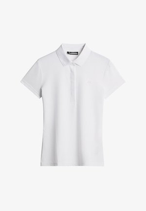 Hvid polo T-shirt lavet af tekstureret stof, med en klassisk krave, korte ærmer og en frontplade med en enkelt knap. Diskret logo accent.