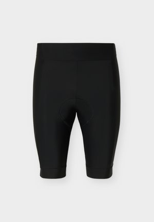 Schwarze, gepolsterte Radsport-Shorts mit hohem Bund und knielangem Schnitt, entwickelt für Komfort und Leistung.