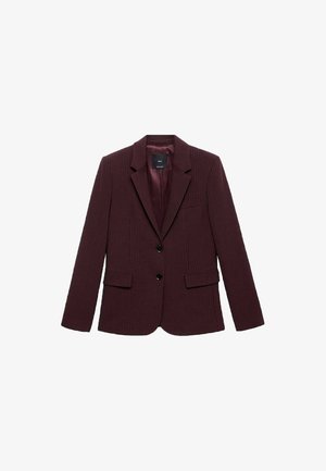 Burgundy randig blazer med slagkrage, två framfickor och två svarta knappar. Slät innerfoder. Snygg passform.