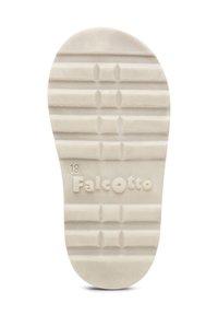 Suola di scarpa beige da bambino con battistrada rigato, numero di taglia 19, e nome del marchio "Falcotto" impresso al centro.