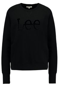 Sudadera negra de manga larga con cuello redondo y logo de "Lee" elevado en el pecho.