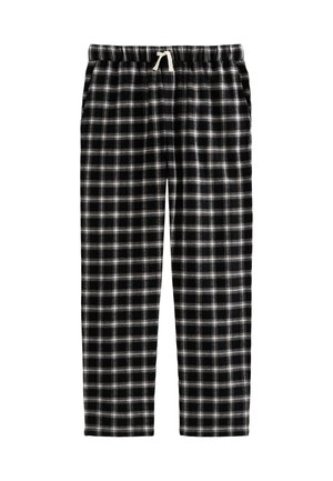 Zwart-wit geruite pyjamabroek met een elastische tailleband en aantrekkoord. Gladde stofstructuur, recht model, zonder zakken.