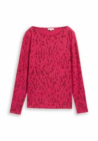 Langärmliges Oberteil in kräftigem Pink mit einem kontrastierenden abstrakten Muster in dunkleren Farbtönen. Aus weichem Stoff gefertigt, mit lockerer Passform und weiter Ausschnitt.
