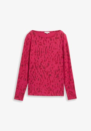 Hosszú ujjú, élénk rózsaszín felső, kontrasztos absztrakt mintával sötétebb árnyalatokban. Puha anyagból készült, laza szabású és széles nyakkivágású.