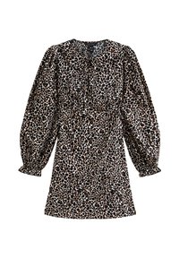 LEOPARD PRINT COLLARED LONG SLEEVE MINI - Vestido informal - brown pattern