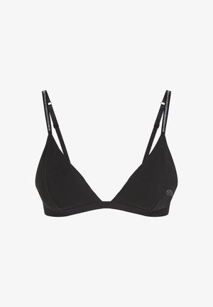 Black triangle bra made of smooth fabric with adjustable straps. Features subtle logo on the side and minimalistic design.