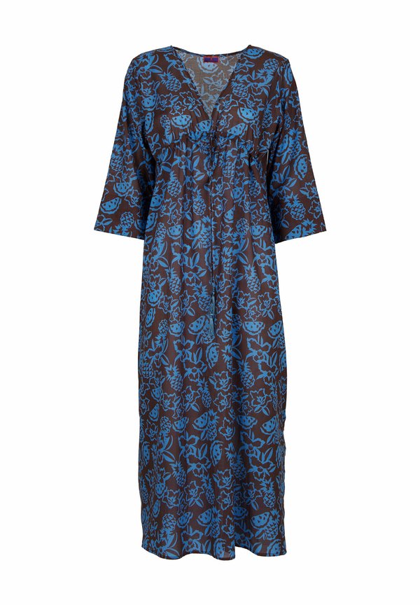 LONG KAFTAN WITH PINEAPPLE WATERMELON AND FLOWER MOTIF - Strandaccessoire - marrone