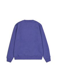 Lilla sweatshirt, bomuldsblanding, rund hals, langærmede, ribbede manchetter og kant, stikdækkende detaljer og et lille stofmærke på bagsiden.