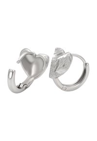 Anelli in argento con design a cuore e foglia; dettagli testurizzati con una finitura lucida; forma circolare con chiusura a gancio.