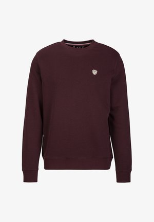 Bordeauxrode sweatshirt van een katoenmengsel, met een ronde hals en geribbelde manchetten. Opvallend geborduurd logo op de borst, klassiek pulloverontwerp.