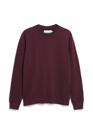 Bordeaux crewneck sweatshirt gemaakt van zachte stof, met ribgebreide manchetten en onderrand, en een klein logo detail op de borst.