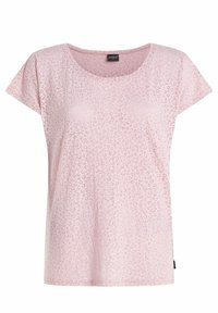 T-shirt rose à manches courtes avec un motif léopard subtil, fabriqué en tissu doux, doté d'un décolleté en U et d'une coupe décontractée.