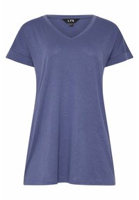 Fioletowa koszulka typu V-neck z krótkimi rękawami, wykonana z miękkiego materiału. Posiada luźny krój i gładką teksturę. Metka z napisem "LTS."