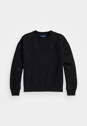 Sweatshirt preto feito de uma mistura de algodão, com decote redondo, mangas compridas e logos bordados subtis ao longo para um detalhe texturizado.