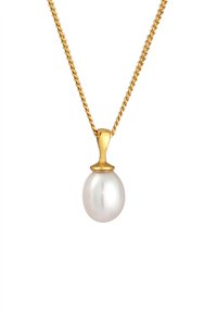 Collana in oro con un pendente rotondo in perla bianca dal superficie liscia e finitura lucida. Il pendente ha un gancio in oro.