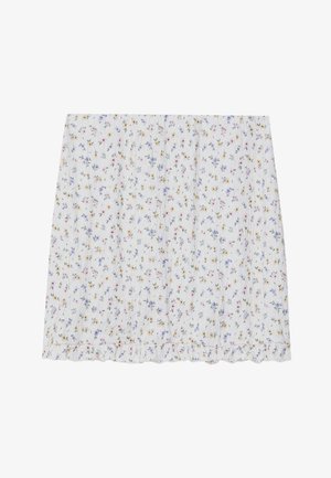 Lillehallidega puuvillane seelik, millel on heleshalli taustaga lillemuster, koos väikeste mitmevärviliste lilledega ja volangiga lõikega