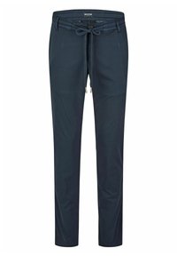 Marineblaues Herrenhose aus Baumwollmischung mit Kordelzugbund, Knopfverschluss und geradem Beinverlauf sowie glatter Textur.