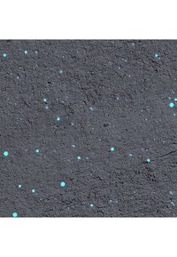 Surface texturée grise avec des petites et moyennes taches bleues vives dispersées de manière aléatoire.