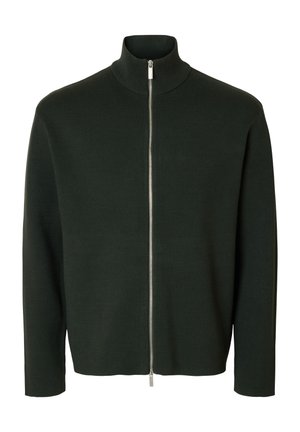 Selected, SLMTELLER FN ZIP CARDIGAN NOOS - Cardigan - deep forest