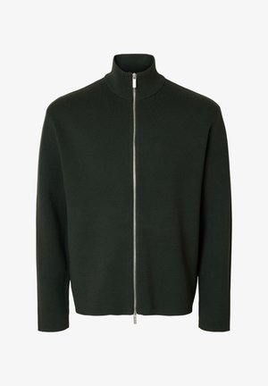 Selected, SLMTELLER FN ZIP CARDIGAN NOOS - Cardigan - deep forest