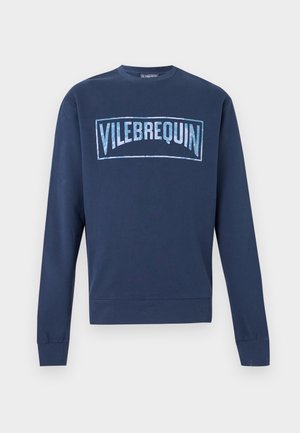 Felpa a maniche lunghe blu navy con logo quadrato azzurro chiaro con la scritta "Vilebrequin" sul petto, con polsini e orlo a coste.