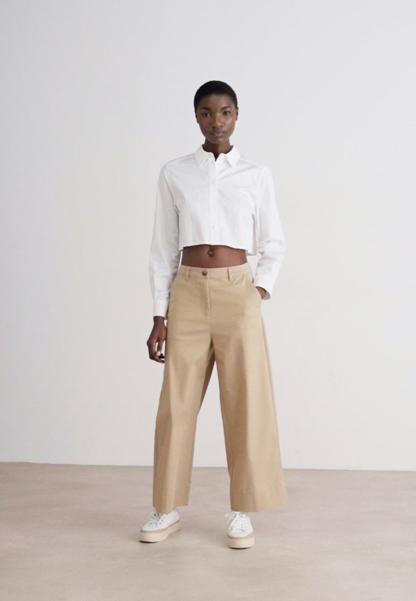 WIDE LEG CROPPED PANTS - Trousers - dark khaki2