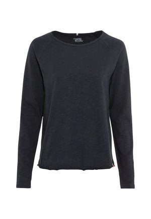 Donkere langemouwen sweatshirt met ronde hals gemaakt van textuurstof. Bevat raglanmouwen en een licht gebogen zoom met een merketiket.