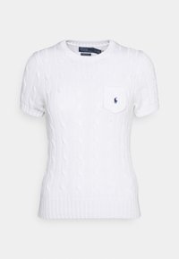 Cable Knit Cotton Short Sleeve Sweater - T-Shirt basic - white