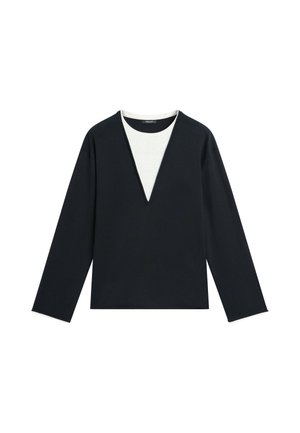 Massimo Dutti, COTTON BLEND KNIT SWEATER WITH CONTRAST FABRIC - Maglione - dark blue